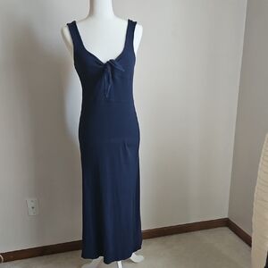 Elodie Ribknit Sweetheart Neck Tie Maxi Dress Navy SZM Bodycon Beachy Stretchy
